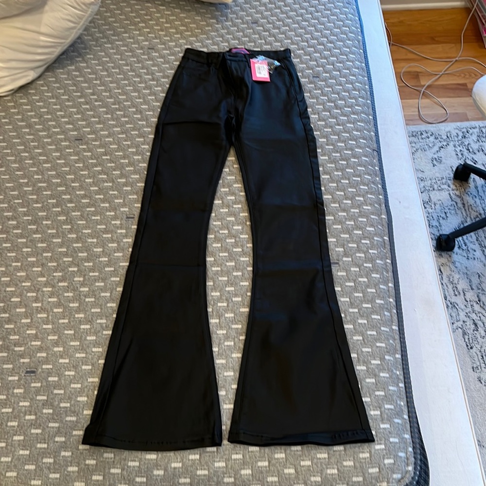 Edikted black leather flare pants